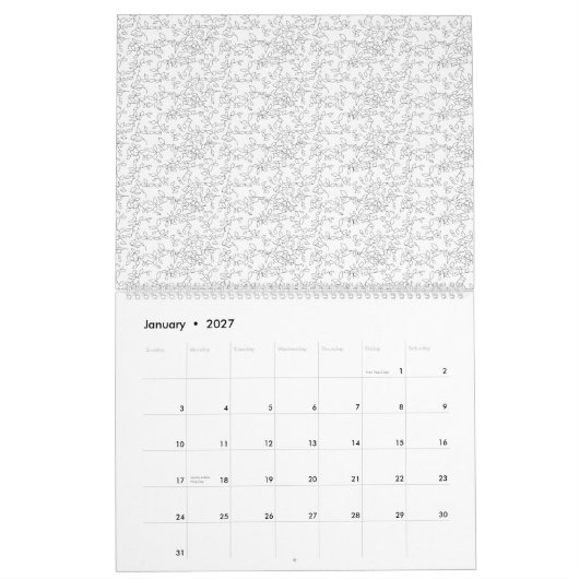 Witte getextureerde achtergrond met subtiele, verw kalender (Jan 2027)
