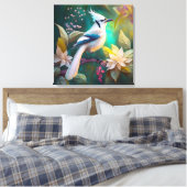 Witte getufte Blauwgroen vleugel Jay Fantasy Bird Canvas Afdruk (Insitu (Slaapkamer))