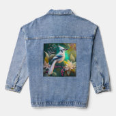 Witte getufte Blauwgroen vleugel Jay Fantasy Bird Denim Jacket (Achterkant)