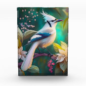 Witte getufte Blauwgroen vleugel Jay Fantasy Bird Fotoblokken (Voorkant)