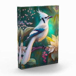 Witte getufte Blauwgroen vleugel Jay Fantasy Bird Fotoblokken