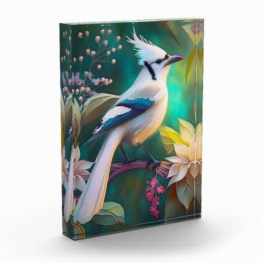 Witte getufte Blauwgroen vleugel Jay Fantasy Bird Fotoblokken (Links)