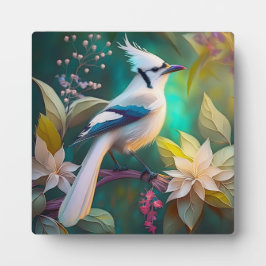 Witte getufte Blauwgroen vleugel Jay Fantasy Bird Fotoplaat