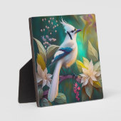 Witte getufte Blauwgroen vleugel Jay Fantasy Bird Fotoplaat (Voorkant)