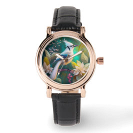 Witte getufte Blauwgroen vleugel Jay Fantasy Bird Horloge