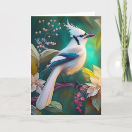 Witte getufte Blauwgroen vleugel Jay Fantasy Bird Kaart