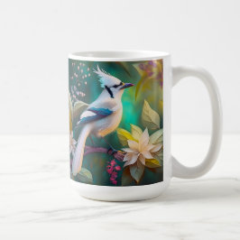 Witte getufte Blauwgroen vleugel Jay Fantasy Bird Koffiemok