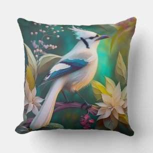 Witte getufte Blauwgroen vleugel Jay Fantasy Bird Kussen
