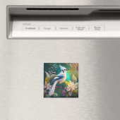 Witte getufte Blauwgroen vleugel Jay Fantasy Bird Magneet (Insitu (Vaatwasser))
