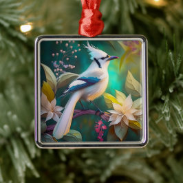 Witte getufte Blauwgroen vleugel Jay Fantasy Bird Metalen Ornament