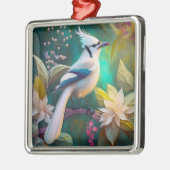 Witte getufte Blauwgroen vleugel Jay Fantasy Bird Metalen Ornament (Links)