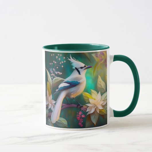 Witte getufte Blauwgroen vleugel Jay Fantasy Bird Mok (Rechts)