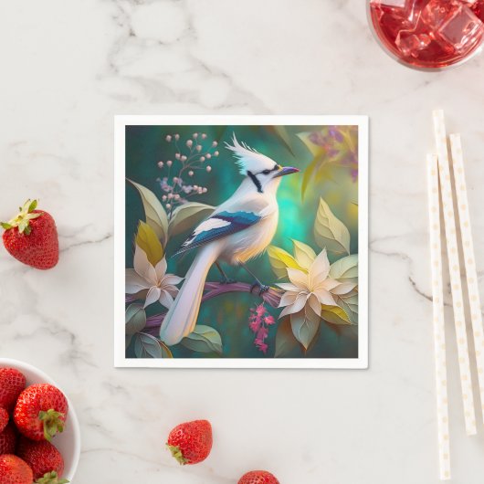 Witte getufte Blauwgroen vleugel Jay Fantasy Bird Servet (Insitu)