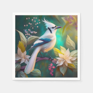Witte getufte Blauwgroen vleugel Jay Fantasy Bird Servet