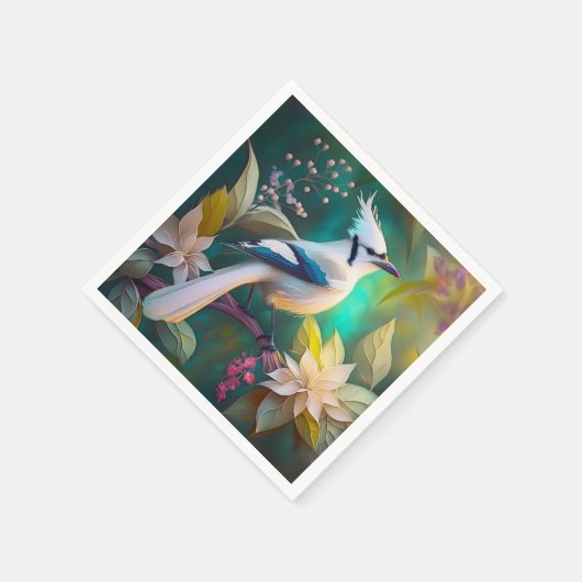 Witte getufte Blauwgroen vleugel Jay Fantasy Bird Servet (Hoek)