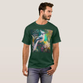 Witte getufte Blauwgroen vleugel Jay Fantasy Bird T-shirt (Voorkant volledig)