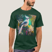 Witte getufte Blauwgroen vleugel Jay Fantasy Bird T-shirt (Voorkant)