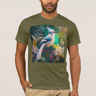 Witte getufte Blauwgroen vleugel Jay Fantasy Bird T-shirt