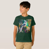 Witte getufte Blauwgroen vleugel Jay Fantasy Bird T-shirt (Voorkant volledig)
