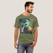 Witte getufte Blauwgroen vleugel Jay Fantasy Bird T-shirt (Voorkant volledig)