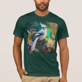 Witte getufte Blauwgroen vleugel Jay Fantasy Bird T-shirt