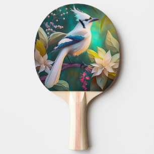 Witte getufte Blauwgroen vleugel Jay Fantasy Bird Tafeltennisbatje