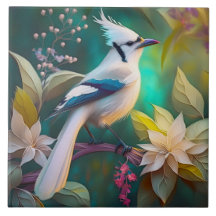 Witte getufte Blauwgroen vleugel Jay Fantasy Bird