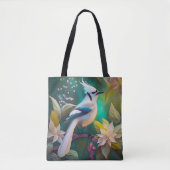 Witte getufte Blauwgroen vleugel Jay Fantasy Bird Tote Bag (Voorkant)