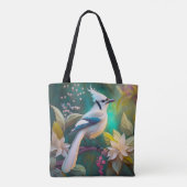 Witte getufte Blauwgroen vleugel Jay Fantasy Bird Tote Bag (Achterkant)
