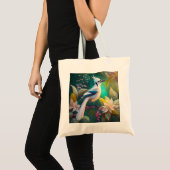 Witte getufte Blauwgroen vleugel Jay Fantasy Bird Tote Bag (Voorkant (product))
