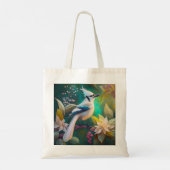 Witte getufte Blauwgroen vleugel Jay Fantasy Bird Tote Bag (Achterkant)