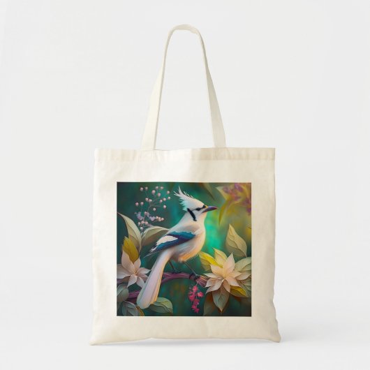 Witte getufte Blauwgroen vleugel Jay Fantasy Bird Tote Bag (Voorkant)
