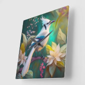 Witte getufte Blauwgroen vleugel Jay Fantasy Bird Vierkante Klok (Hoek)