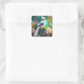 Witte getufte Blauwgroen vleugel Jay Fantasy Bird Vierkante Sticker (Tas)