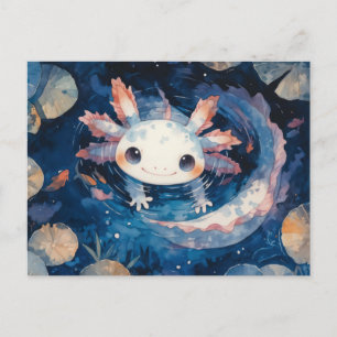 Witte Gevlekte Axolotl Zwemt in Blauwe Vijver Briefkaart