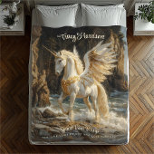 Witte Gevleugelde Eenhoorn Mythische Oceaan Fantas Fleece Deken