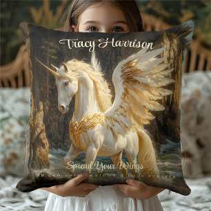 Witte Gevleugelde Eenhoorn Mythische Oceaan Fantas Kussen