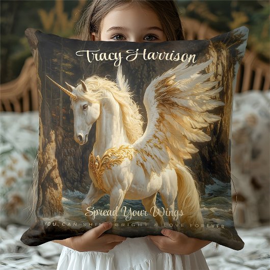 Witte Gevleugelde Eenhoorn Mythische Oceaan Fantas Kussen