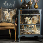 Witte Gevleugelde Eenhoorn Mythische Oceaan Fantas Kussen