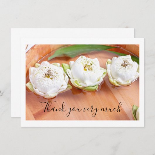 Witte gevouwen lotus in houten kom Hartelijk dank Bedankkaart (Voorkant / Achterkant)