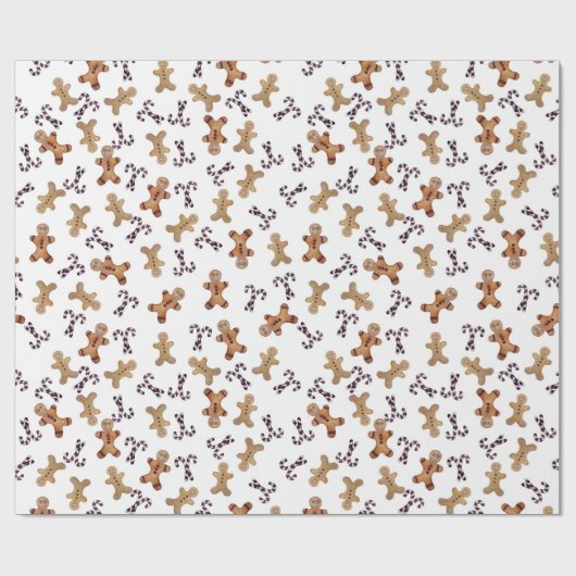 Witte Gingerbread mannen & Candy Cane Christmas Wr Cadeaupapier (Vlak)