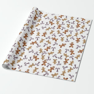 Witte Gingerbread mannen & Candy Cane Christmas Wr Cadeaupapier