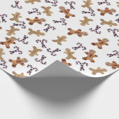 Witte Gingerbread mannen & Candy Cane Christmas Wr Cadeaupapier (Hoek)