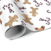 Witte Gingerbread mannen & Candy Cane Christmas Wr Cadeaupapier (Rol Hoek)