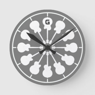 witte gitaren . gitaarspeler ronde klok