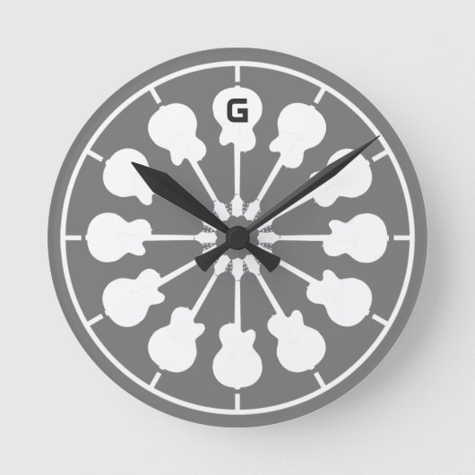 witte gitaren . gitaarspeler ronde klok (Voorkant)