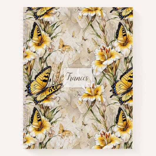 Witte Gladiolen en Swallowtails Hardcover Notitieboek (Voorkant)