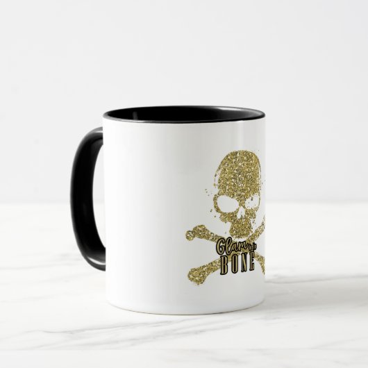 Witte glam naar de beenglitter Skull Mok (Voorkant links)