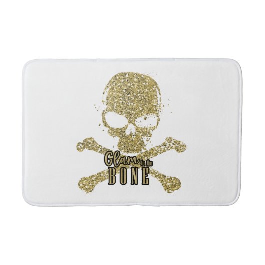 Witte Glam tot op het Bot Gouden Glitter Schedel Badmat (Voorkant)