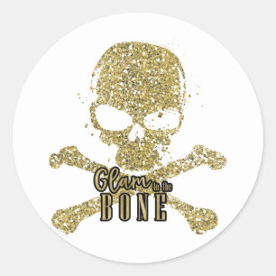 Witte Glam tot op het Bot Gouden Glitter Schedel Ronde Sticker